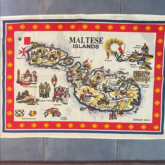 Made in Malta Other - Malta Map Tea Towel with Star Border